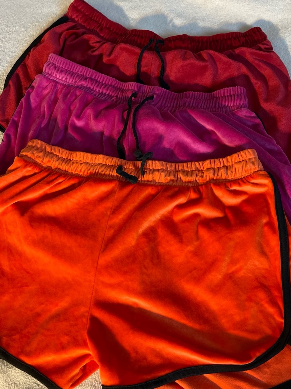 Bright Velvet Runner Shorts Trio - Orange, Fuchsia, Red